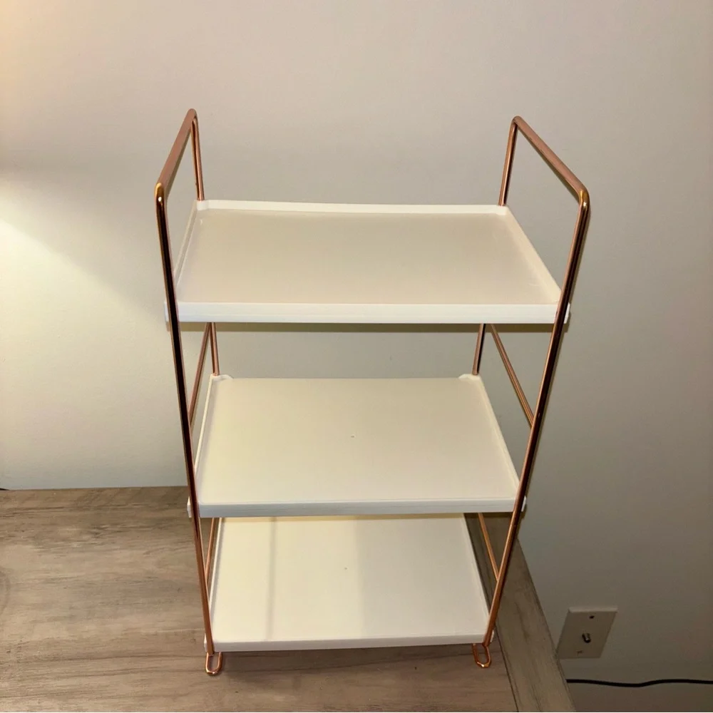 Desktop Cosmetics Storage Rack Rose Gold Bathroom Storage Shelves (3-LAYERS)